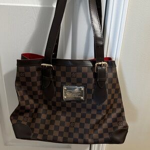 Louis Vuitton Brown Checkered Tote with Red Interior